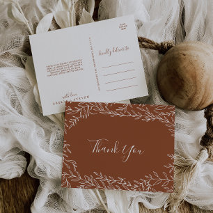 Minimal Leaf   Terracotta Thank You Postcard