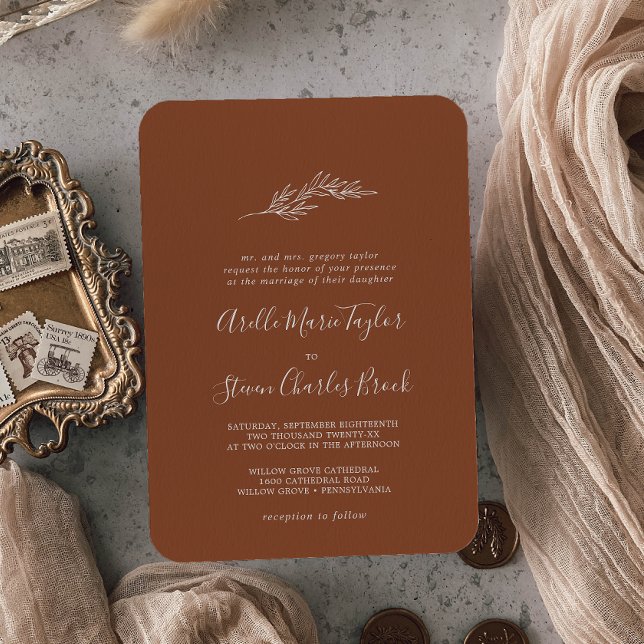Minimal Leaf | Terracotta Traditional Wedding Invitation (Creator Uploaded)