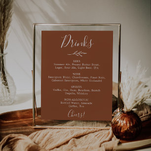 Minimal Leaf   Terracotta Wedding Drinks Menu Poster