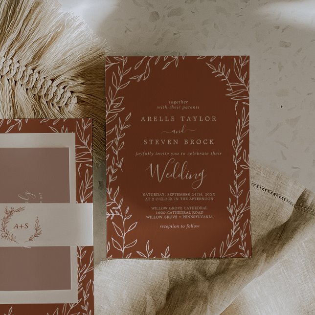 Minimal Leaf | Terracotta Wedding Invitation (Creator Uploaded)