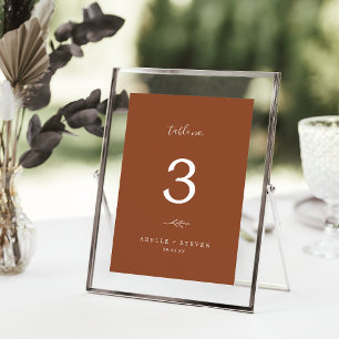 Minimal Leaf   Terracotta Wedding Table Number