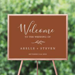 Minimal Leaf Terracotta Wedding Welcome Poster