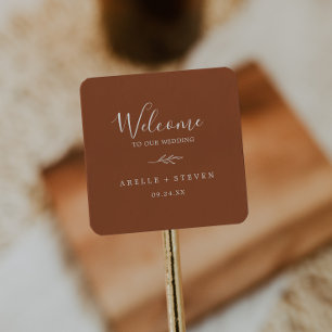 Minimal Leaf   Terracotta Wedding Welcome Square Sticker