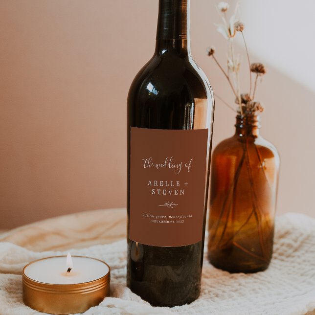 Minimal Leaf | Terracotta Wedding Wine Label (Creator Uploaded)