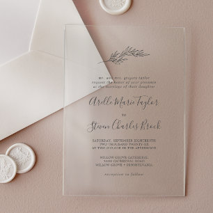 Minimal Leaf Traditional Simple Greenery Wedding Acrylic Invitations