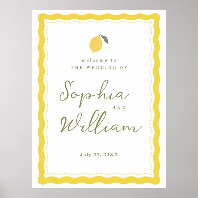 Minimal Lemon Amalfi Coast Wedding Welcome Sign (Front)