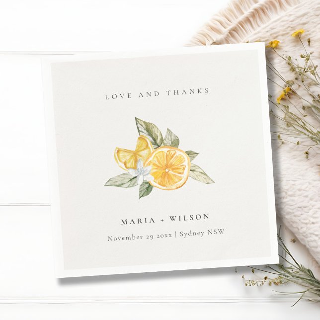 Minimal Lemon Botanical Boho Love Thanks Wedding Napkin (Creator Uploaded)