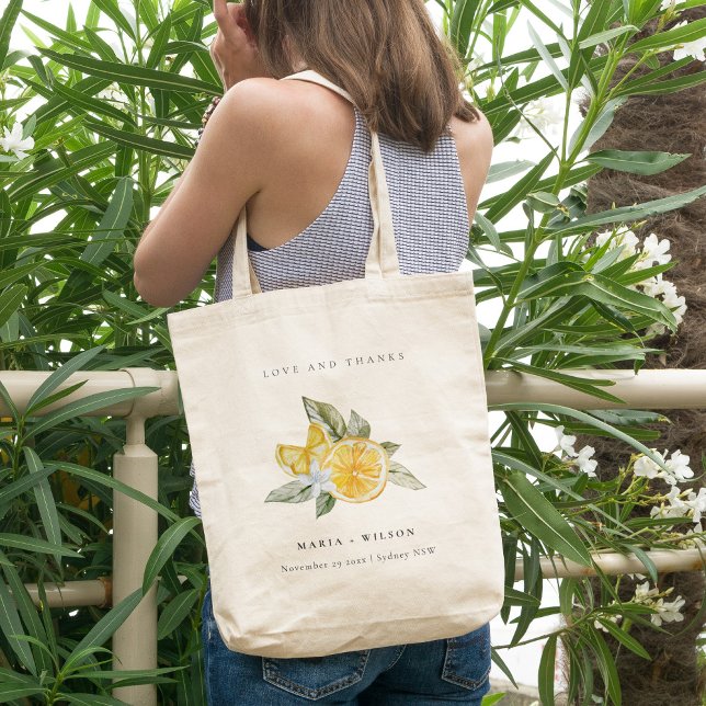 Minimal Lemon Botanical Boho Love Thanks Wedding Tote Bag (Creator Uploaded)