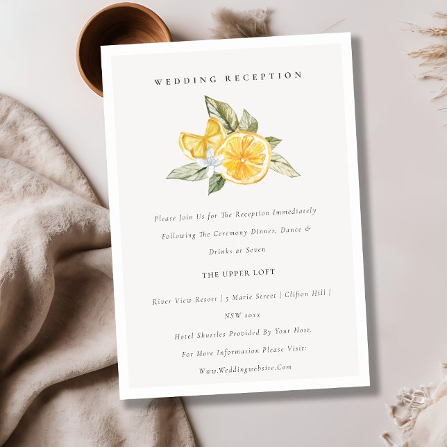 Minimal Lemon Botanical Boho Wedding Reception Enclosure Card (Creator Uploaded)