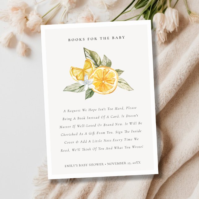 Minimal Lemon Botanical Books For Baby Shower Enclosure Card (Creator Uploaded)