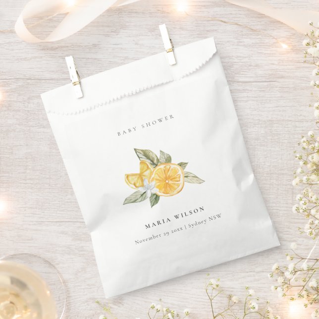 Minimal Lemon Botanical Leafy Boho Baby Shower Favour Bag (Clipped)