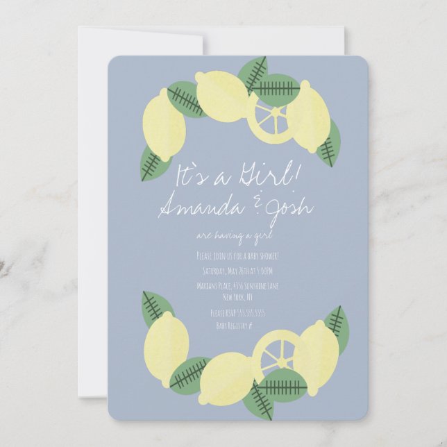 Minimal Lemon Citrus Vintage Girls Baby Shower Invitation (Front)