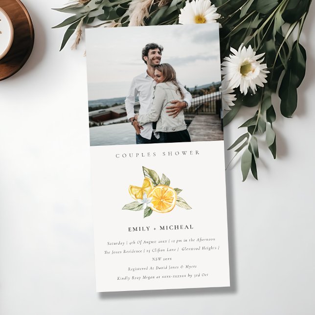 Minimal Lemon Fauna Photo Couples Shower Invite (Creator Uploaded)