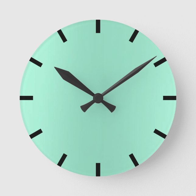 Minimal Lemon Mint Aqua Ombre Black Urban Round Clock (Front)