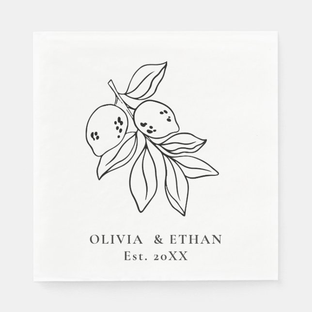  Minimal Lemon Wedding  Napkin (Front)