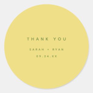 Minimal Lemon Yellow "Thank You" Custom Wedding Classic Round Sticker