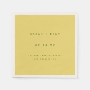 Minimal Lemon Yellow Wedding Bride Groom Names Napkin