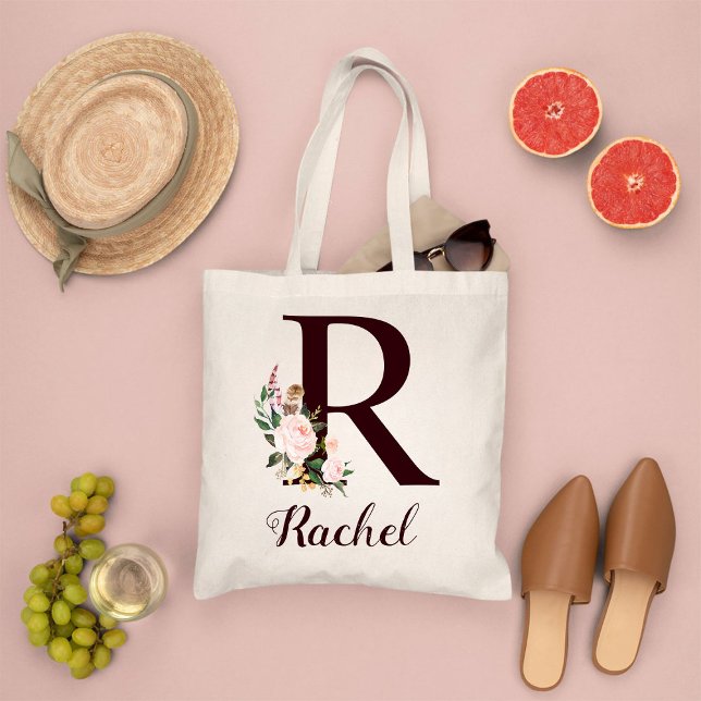 Minimal Letter R Blush Floral Personalised Gift Tote Bag (Creator Uploaded)