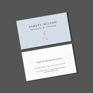 Minimal Light Blue Faux Gold Scissors HairStylist  Business Card