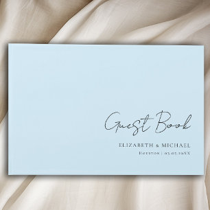 Minimal, Light Blue Handwriting Script Wedding Guest Book