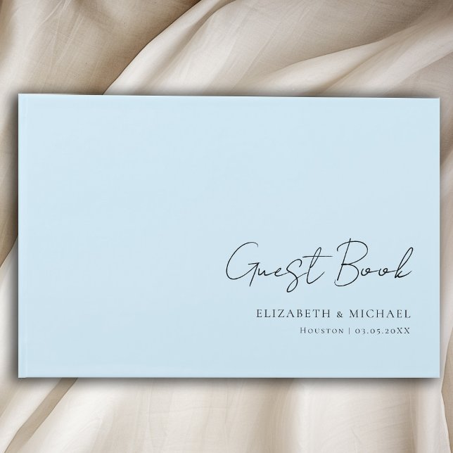 Minimal, Light Blue Handwriting Script Wedding  Guest Book (Minimal, Light Blue Handwriting Script Wedding Guest Book with your name and date.)