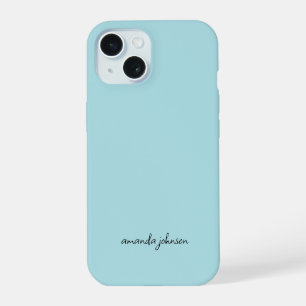 Minimal Light Blue Monogrammed iPhone 15 Case