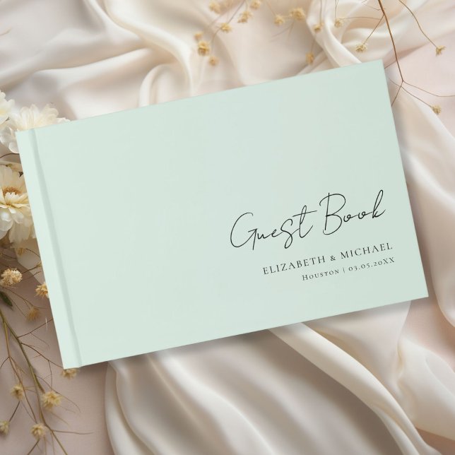 Minimal, Light Green Handwriting Script Wedding  Guest Book (Minimal, Light Green Handwriting Script Wedding Guest Book with your name and date.)