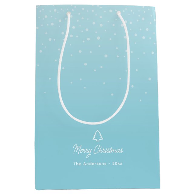 Minimal Light Pastel Blue Snowy Christmas Party  Medium Gift Bag (Front)