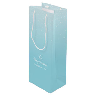Minimal Light Pastel Blue Snowy Christmas Party Wine Gift Bag