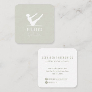Minimal Light Sage Green Female Logo Pilates Square Business Card