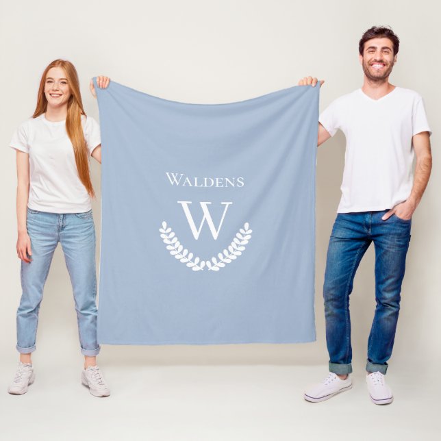 Minimal Light Steel Blue Monogram  Fleece Blanket (In Situ)