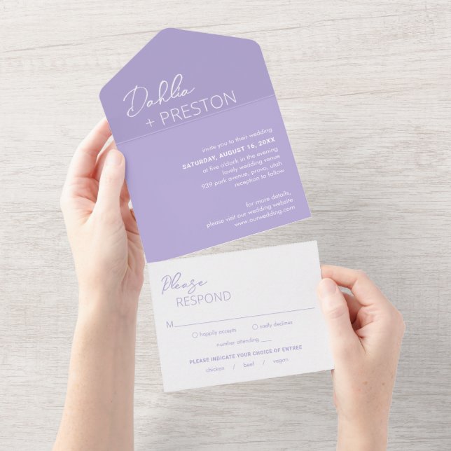 Minimal Lilac Modern Wedding All In One Invitation (Tearaway)