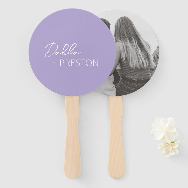 Minimal Lilac Modern Wedding Hand Fan (Front and Back)