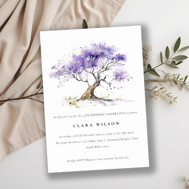 Minimal Lilac Watercolor Jacaranda Tree Birthday  Invitation (Creator Uploaded)