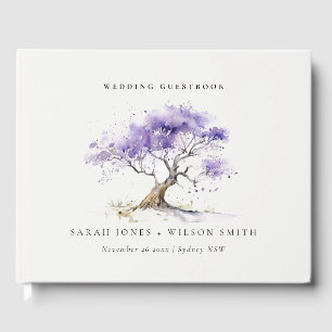 Minimal Lilac Watercolor Jacaranda Tree Wedding Guest Book