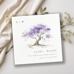 Minimal Lilac Watercolor Jacaranda Tree Wedding Napkin