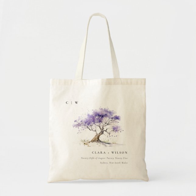 Minimal Lilac Watercolor Jacaranda Tree Wedding Tote Bag (Front)
