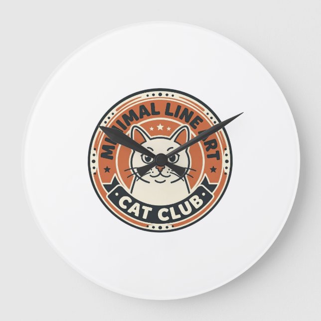 Minimal Line Art Cat Cat Lover Gift - Minimal Line Large Clock (Front)