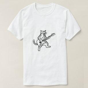 Minimal Line Art Cat Guitar T-Shirt for Men