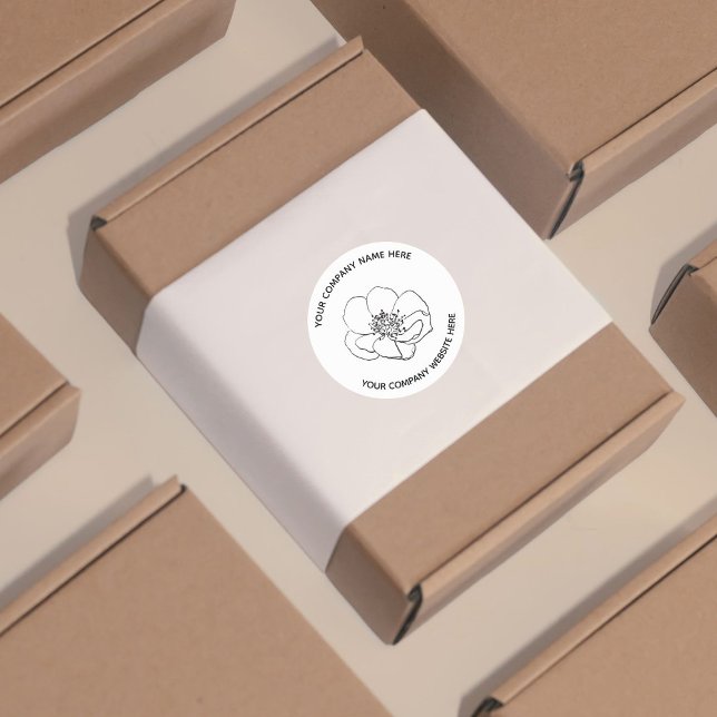 Minimal Line Art Floral Small Business Packaging Classic Round Sticker (Creator Uploaded)