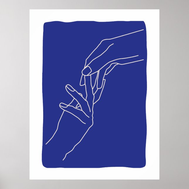 Minimal Line Art Hands Abstract Modern Blue Poster (Front)