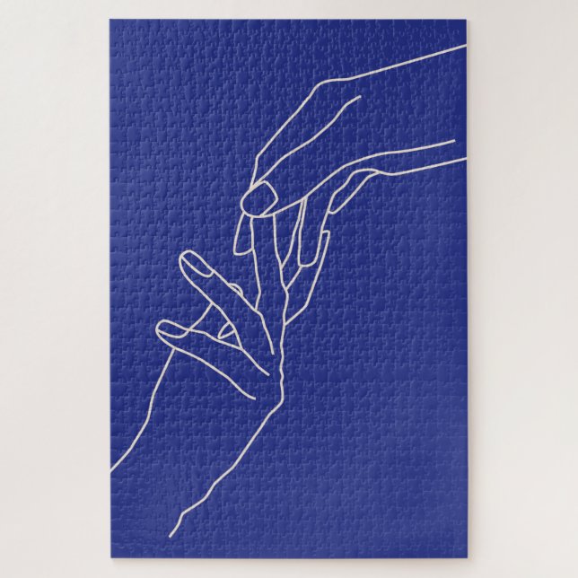 Minimal Line Art Hands Abstract Modern Blue Poster Jigsaw Puzzle (Vertical)