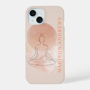 Minimal Line Art Meditating Woman Watercolor iPhone 15 Case