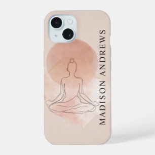 Minimal Line Art Meditating Woman Watercolor iPhone 15 Case