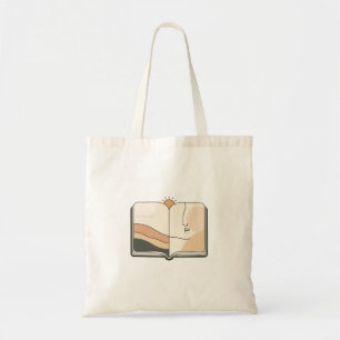 Minimal Line Art Notebook & Sun – Modern Abstract Tote Bag