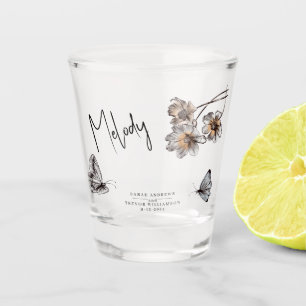 Minimal Line Art Terracotta Poppies Shot Glass