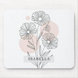 Minimal Line Art Wildflower Floral Mouse Pad