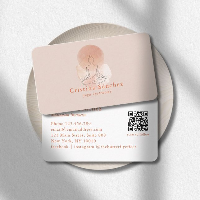 Minimal Line Art Woman Yoga Meditation QR Code Business Card (Minimal Line Art Woman Yoga Meditation QR Code Business Card)