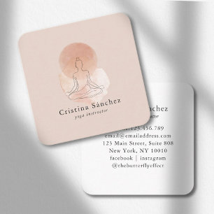 Minimal Line Art Woman Yoga Meditation  Square Business Card