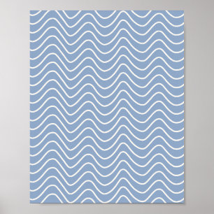 Minimal Line Chevron Pattern Blue Poster